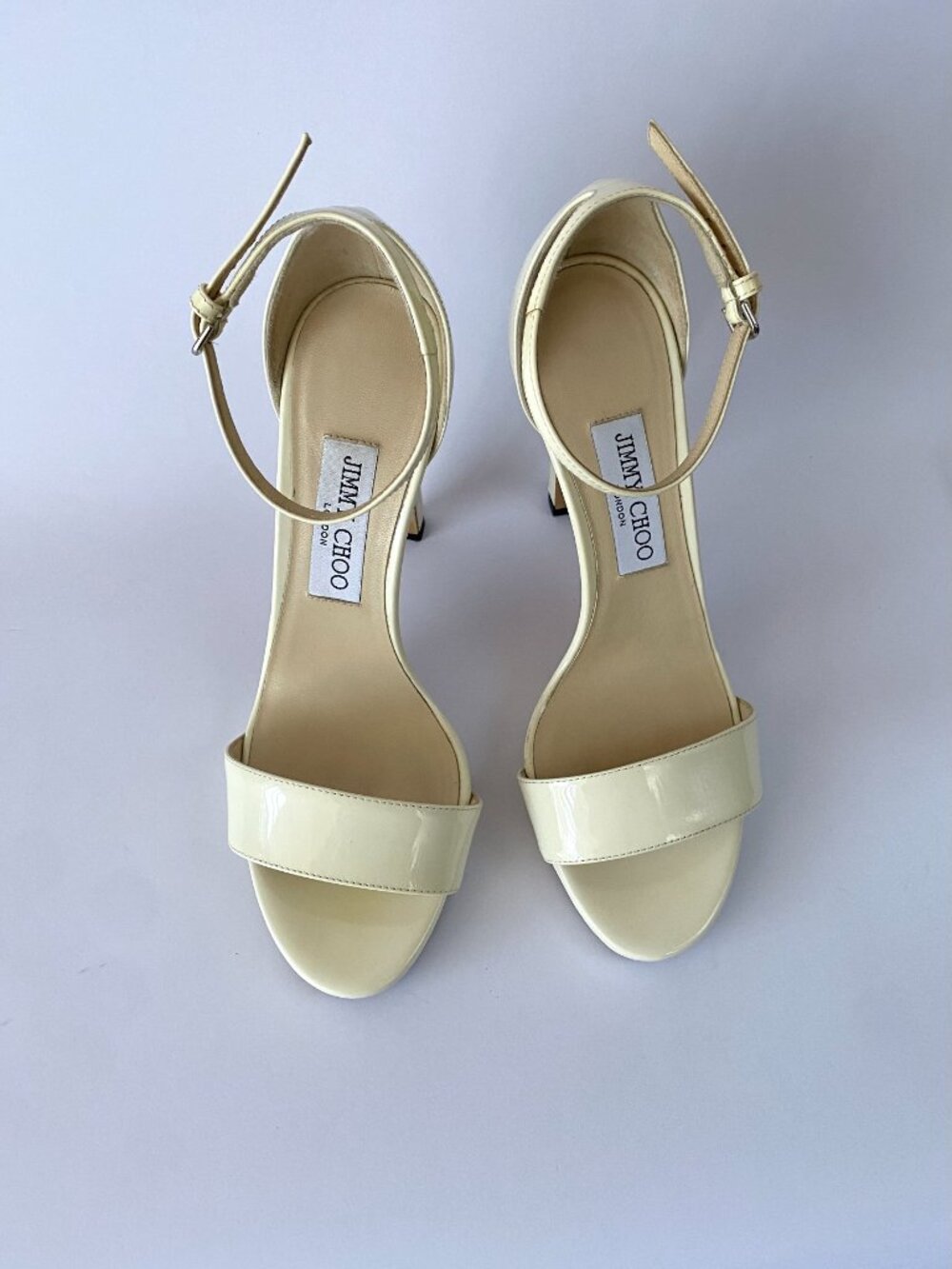 Jimmy Choo Ivory Patent Leather Ankle-Strap Platform Sandals - Picture 6 of 11